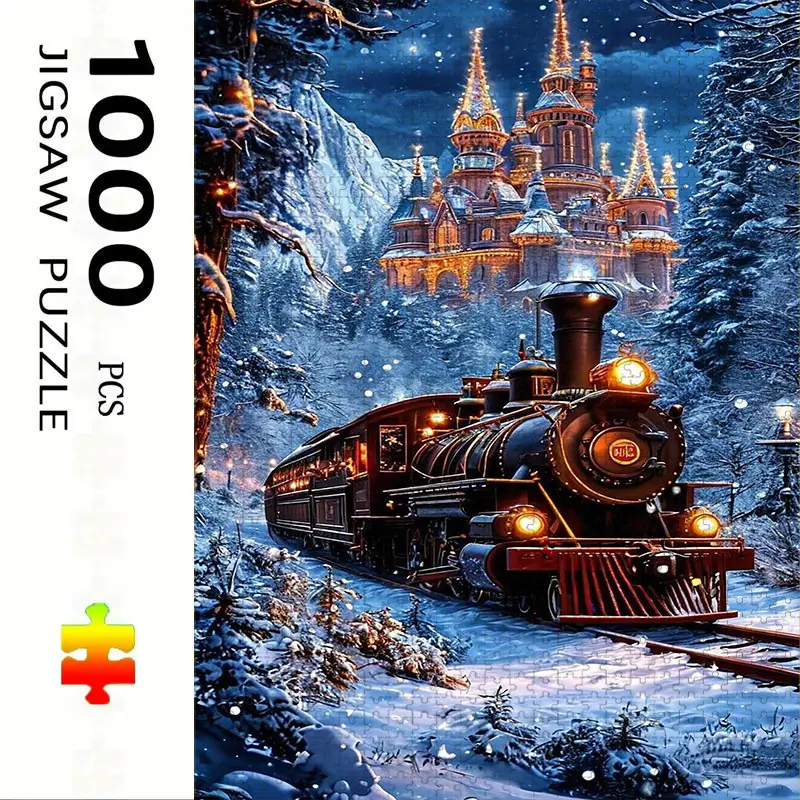 1000 Piece Castle Train Puzzle, Large Adult Family Interactive Toy, DIY Home Decor Brain Challenge, Holiday Scene, Art Puzzles Gift, Perfect Gift