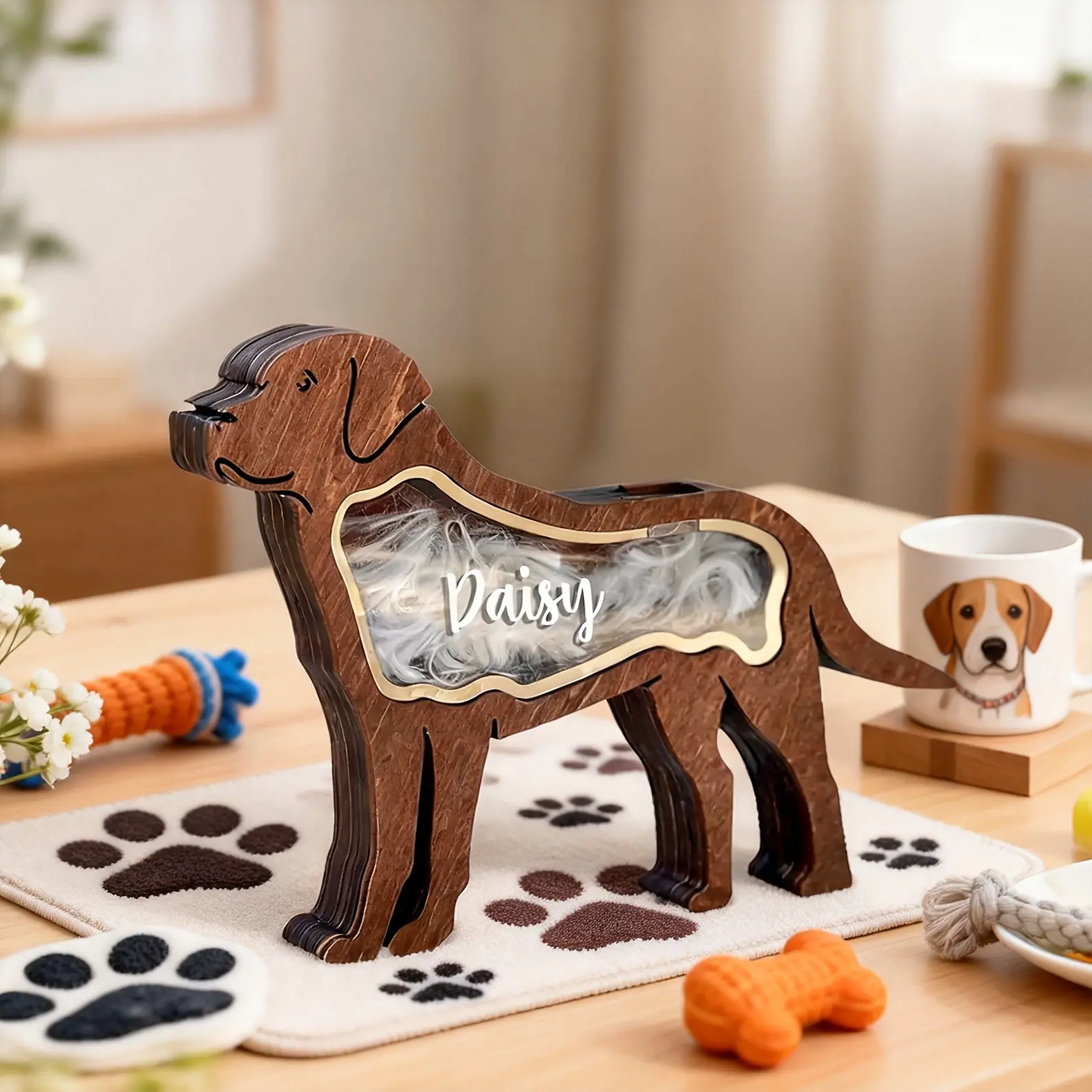 Customized Dog Hair Memorial Box - Dog-Shaped Design with Engraved Plaque for Grieving Pet Owners (Pet Supplies, Animal Memorial Accessory)
