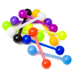 14G Flexible Glow in the Dark Acrylic Tongue Ring Barbell Nipple Piercing Jewelry - Pack Of 10