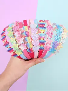 Cute Star & Heart & Flower Design Hair Hoop, Colorful Glitter Hair Hoop for Girls, Fashion Hair Accessories for Party, Daily Clothing Decor, Hair Accessories Set