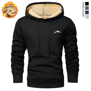 Men's winter and autumn fleece warm-up hooded sweatshirt, classic pullover hood design. Kangaroo pocket. Suitable for daily casual wear, outdoor sports and commuting outfits.