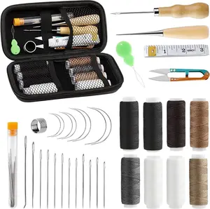 Upholstery Repair Kit, 48pcs Leather Sewing Kit with Upholstery Thread, Sewing Awl, Seam Ripper, Needles, Thimble Leather Stitching Kit for Carseat Carpet Shoes Backpack Repair DIY Crafting