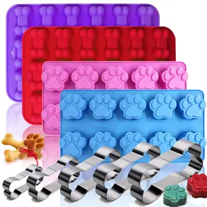 9 Pcs Dog Paw & Bone Silicone Molds – Non-Stick Food Grade Baking Molds for Homemade Dog Treats, Chocolate, Candy, Jelly – Reusable & Easy Demold