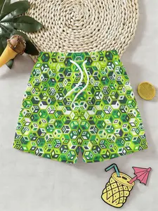 Boys 3D Printed Geometric Shorts, Summer Fashion Outdoor Sports Beach Pants, Breathable Comfortable Kids' Trunks