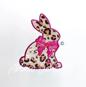 Show Bunny Rabit Cheetah Print Bow Sequin Patch - Large