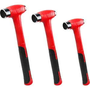 3 Count Ball Peen Hammer Set 16oz 32oz 48oz Fiberglass Handle for Metal Working with Polished Steel Heads & TPR Coated Rubber Grip