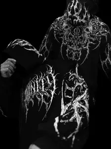 Men's Dark Metal Print Hoodie with Zipper, Loose Fit Breathable Sport Jacket for Gym Training, Streetwear Night Run Casual Wear