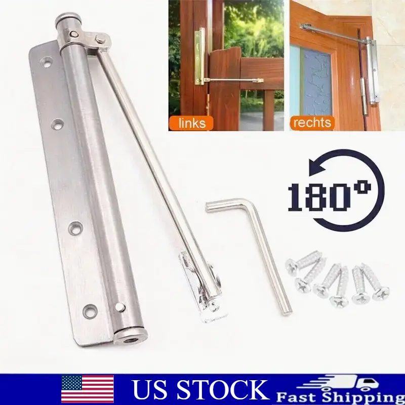 Automatic door closer, for doors weighing 50kg, 150° opening angle, spring-loaded self-closing hinges, adjustable latching speed, stainless steel, sof