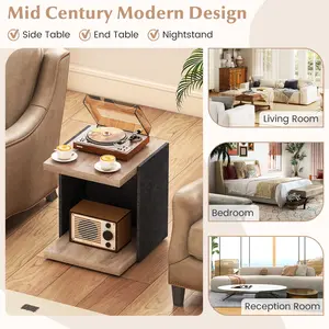 COSTWAY - End Table 2-Tier Sofa Side Table with Open Storage Shelf-Oak