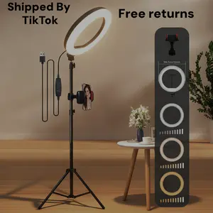 12 Inch Photography Fill Light with Extendable Tripod Stand up to 63 Inches, Soft Brightness Adjustment for Portrait Photos, Beauty Makeup, Live Broadcast, Home Studio, Video Recording, Streaming Setup, Father's Day Gift