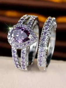2-piece ring set, purple teardrop synthetic zircon inlay engagement ring, stackable rings for women, Artificial Gemstone Ring, exquisite birthday anniversary gift for her