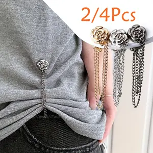 2/4Pcs Magnetic Clothing Clips Detachable Nail Free Chain Clips Seam Free Leg Fixing Closure Buckle Length Shortening Tool Decorative Buckle Set