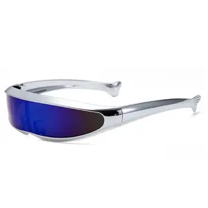 XUH Y2K Futuristic Wrap Around Sunglasses, UV400 Protection Electroplated One-Piece Mirror Lens Steampunk Punk Shades for Women Men Rave & Cosplay