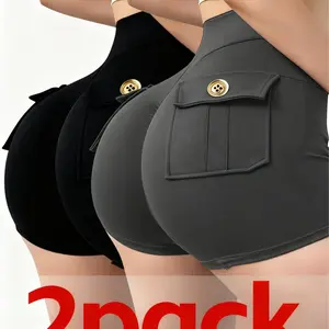 QGU 2-Pack Women's Bermuda Shorts High Waist, Four Pockets Design, Made with Slightly Stretchy Nylon Spandex Fabric, Suitable for Sports, Cycling, Yoga, & Gym Workout Wear Summer Outdoor Bottoms