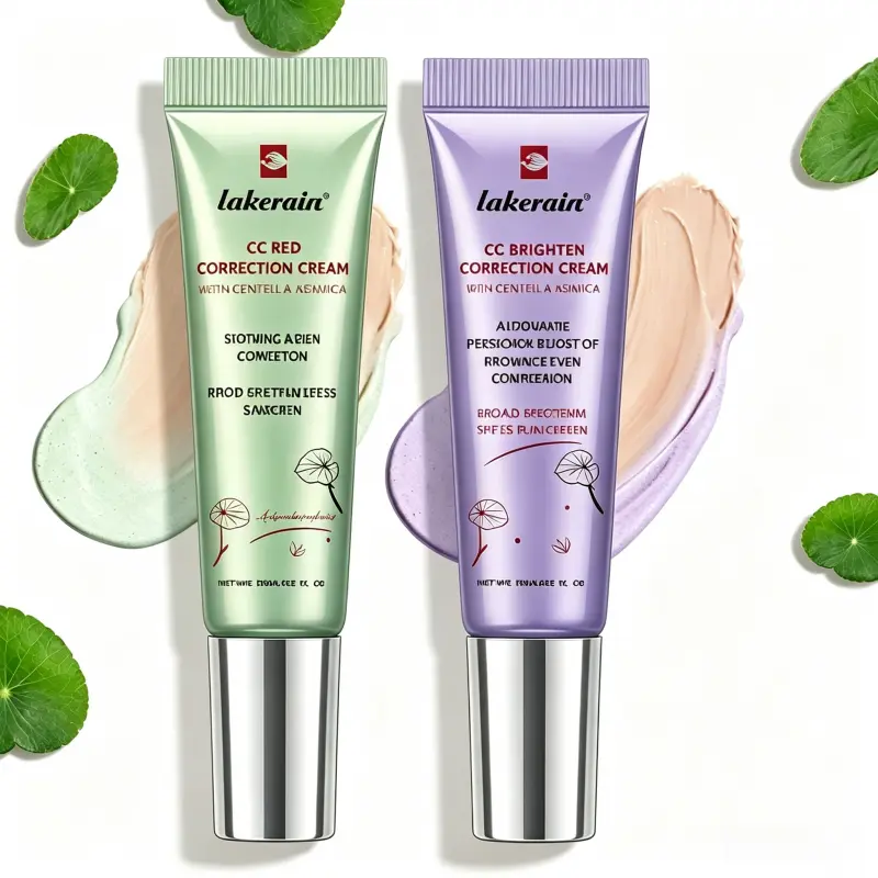 2-in-1 Color Correcting Primer & CC Cream with Centella Asiatica, Green for Redness, Lavender for Dullness, Lightweight Smooth Cosmetic with SPF 25 UV Protection, Sensitive Skin, Beauty Products, 15Ml, Calms Redness, Centella Extract, Mini Tube