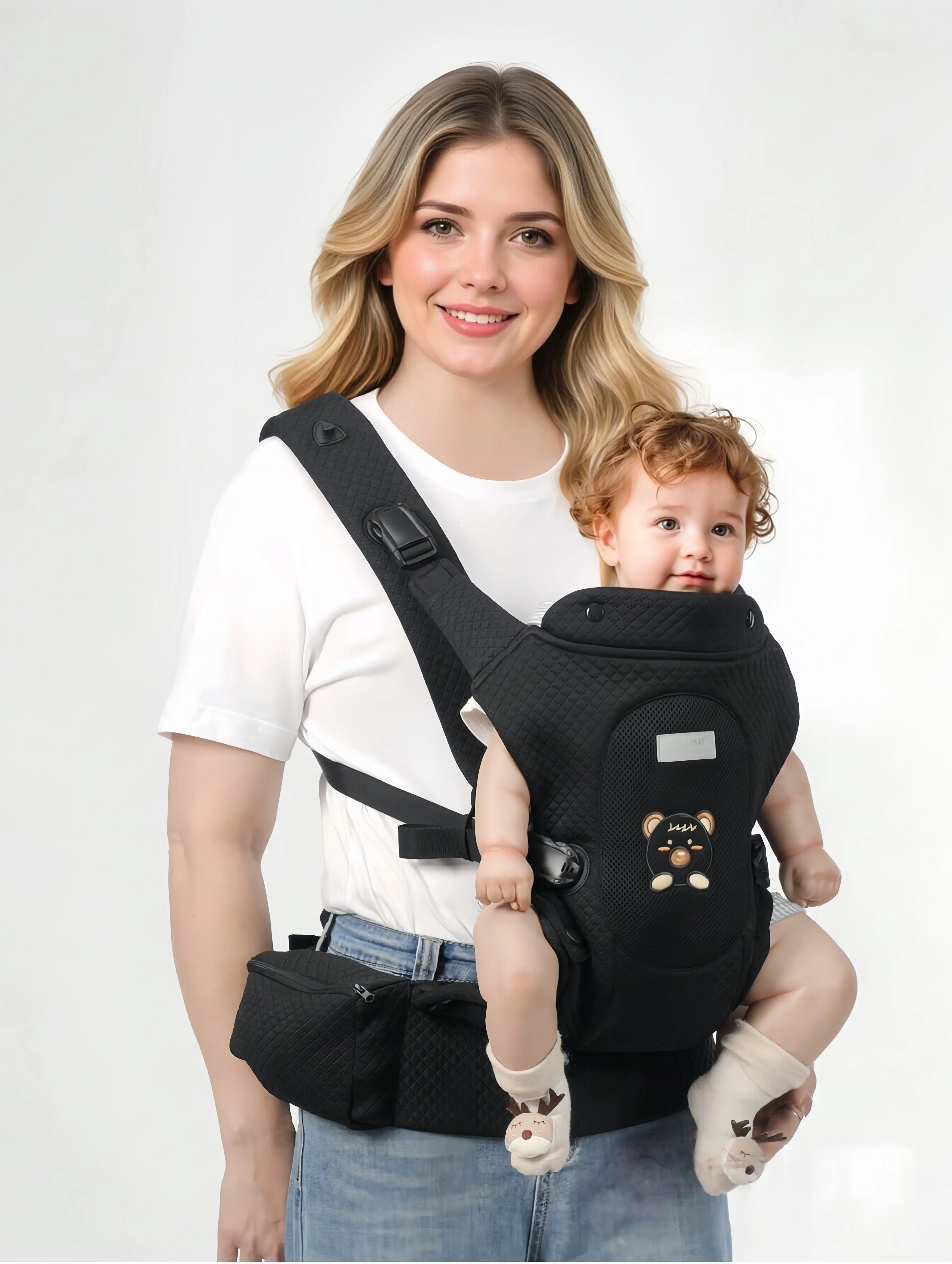Comfort Ergonomic Baby Hip Seat Carrier, Multi-Way Front Back Carry Toddler Wrap, Wide Waist Support Reduces Shoulder Pressure Baby Carrier Fit Newborn to 36 Months harness