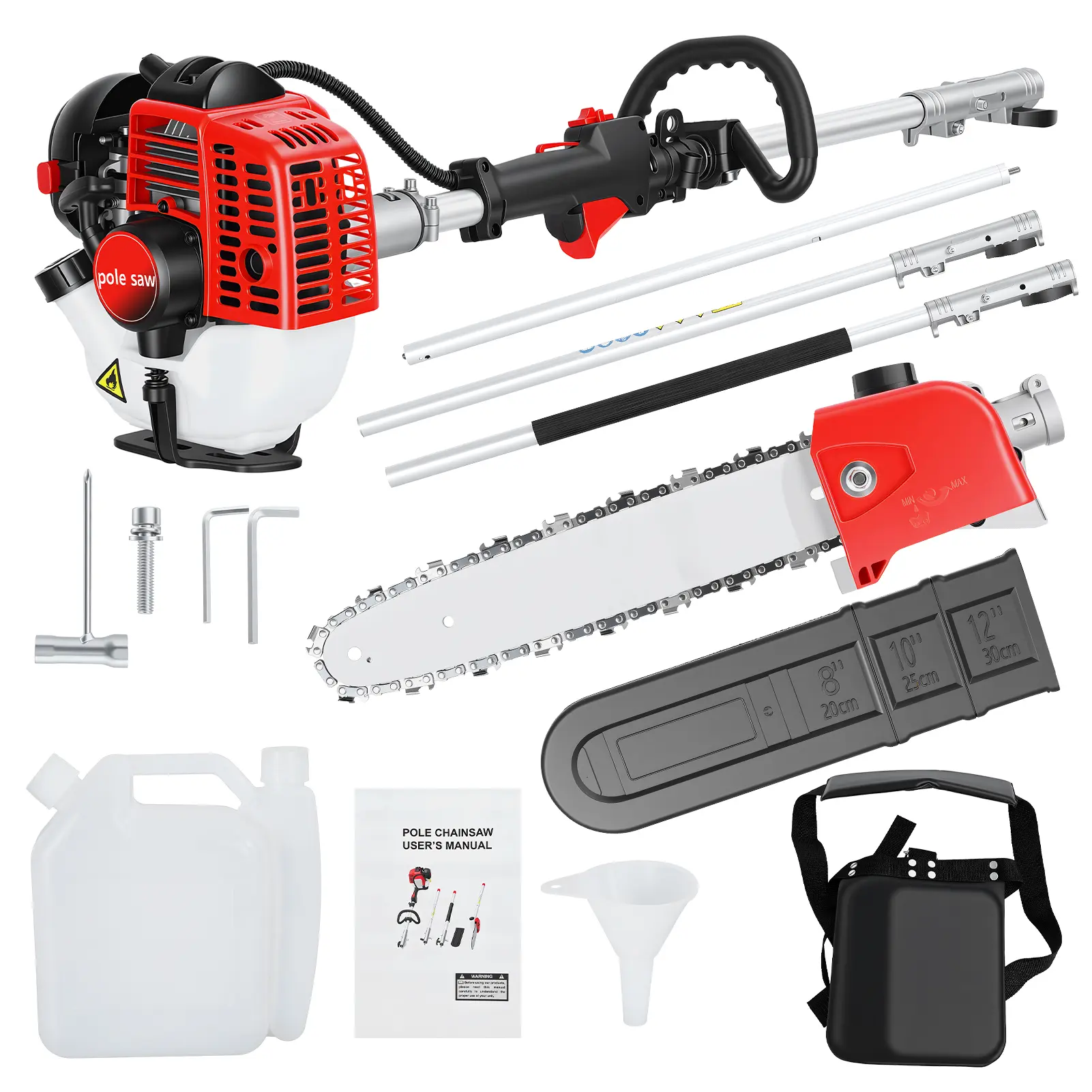 Gas Powered Pole Saw with 26CC 2-Cycle Engine, 9.8FT Extendable High Branch Saws, Centrifugal Clutch, 0.7L Fuel Tank, 50:1 Fuel Mix Portable Gasoline Chainsaw, Outdoor Garden Maintenance Gas Cut Saw