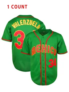 Men's Mexico Baseball Jersey, Loose Casual Baseball Jersey with Number 34 Embroidery, Breathable Quick Drying Baseball Top for Outdoor Sports