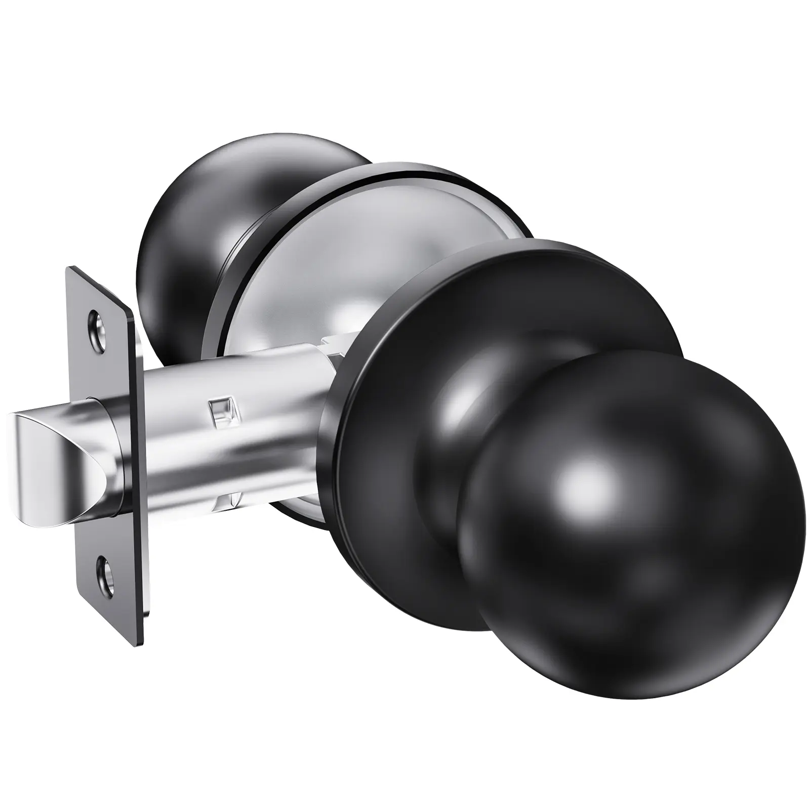 Round Ball Interior Door Knob, No Locking Bedroom Door Knob, Keyless Doorknob for Bathroom Storage Closet Hall, Door Lock,   Black, Sliver