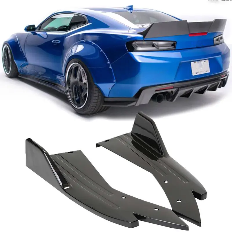 ABS Plastic Rear Bumper Spoiler Splitter Lip Diffuser with Chrome Trim & Scratch Guard, 1 x Bag of Screws, Universal Fit for Chevrolet Camaro (SS, LS, LT), Fast Delivery