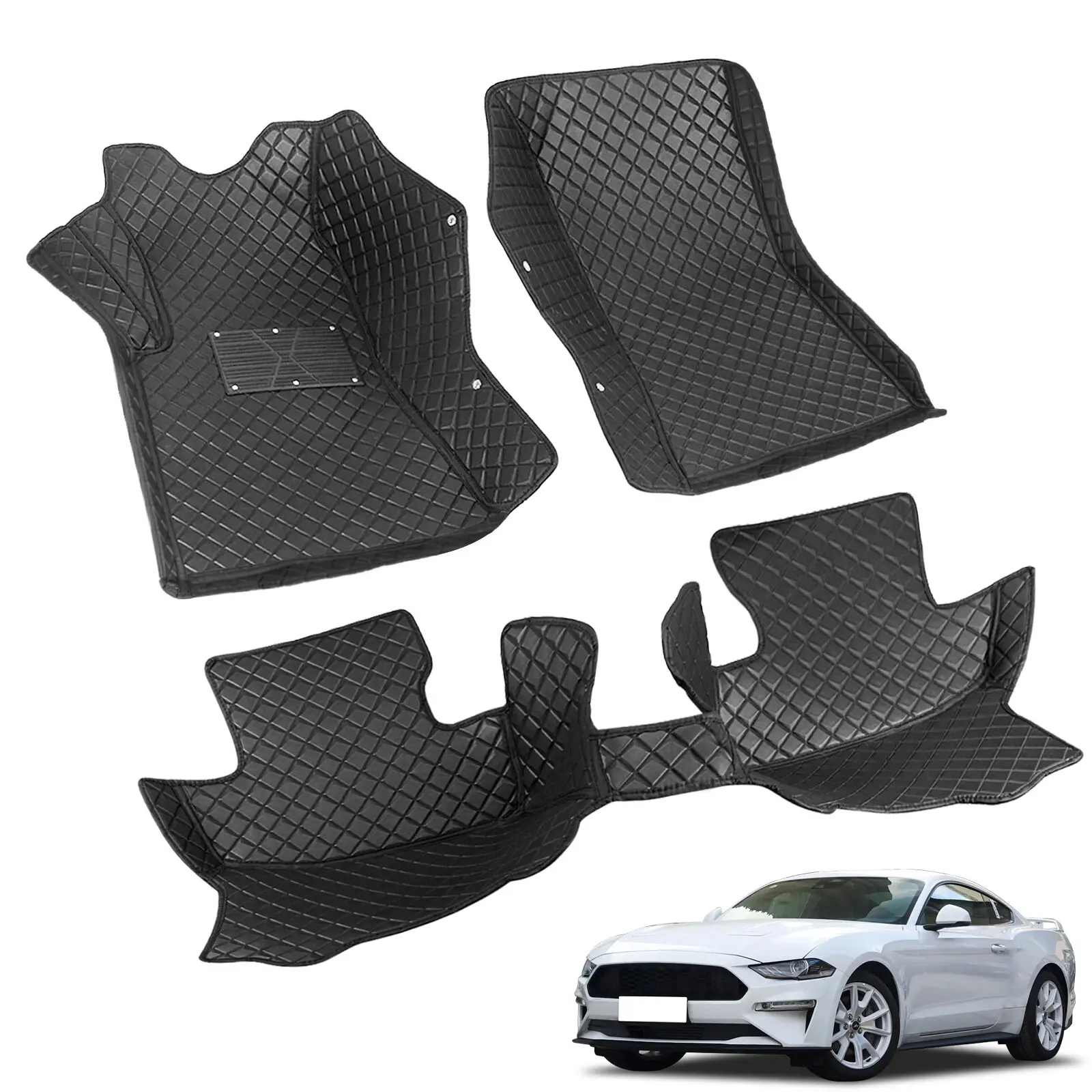 Custom Fit PU Leather Car Floor Mats for Ford Mustang 2005-2014, Precise Vehicle-Specific Fit, Front & Rear Full Coverage, Anti-Slip, All-Weather, Easy to Clean Auto Interior Protection, Car Mat Set, Precise Fit