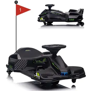 24V Kids Ride-On Drift Car – Electric Drifting Go-Kart with Variable Speeds Up to 7.5 Mph, Built-in Music, Colorful Led Lights, USB Port, and Low-Power Alarm,Black