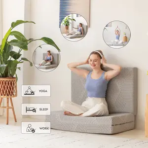 EGO Tri Folding Memory Foam Topper, Travel and Yoga Mats, 4 inch Single topper with Washable Cover, Twin Full Queen King Camping Mattress