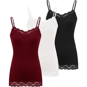 Women's Adjustable Spaghetti Strap Lace Trim Cami Tunic Tank Top 3PACK