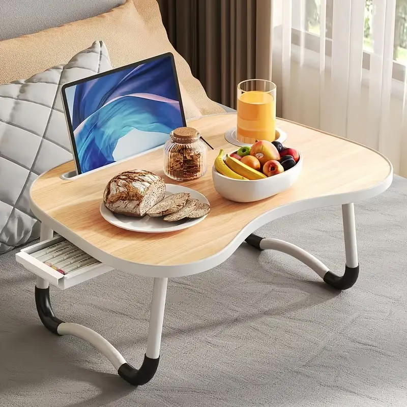 Portable Laptop Bed Table - Office Furniture Tray with Cup Holder, Tablet Card Slot, Foldable, Stable, Durable for Bed, Sofa Use