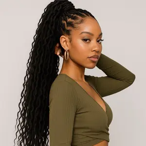 30 Inch Long Curly Ponytail With Goddess/Boho style Locs Synthetic Instant Clip Drawstring Clip in Hair Extensions Curly Weave (best on short locs)