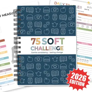 75 Soft Challenge Journal - A5 Spiral 75-Day Habit Tracker Planner, 108-Page Full-Color Daily Logs, Weekly Reviews, Meal Water Workout Reading Tracker