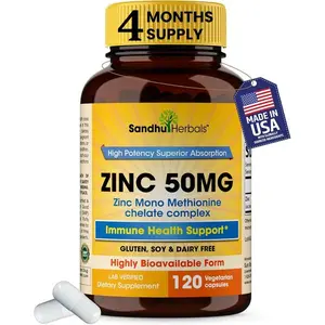 Zinc 50mg Capsules for Men and Women, 120 Count | Highly Absorbable Zinc Supplements for Immune System Support | Zink 50 mg Mono Methionine Chelated Complex |Helps with Skin Health & Overall Immunity