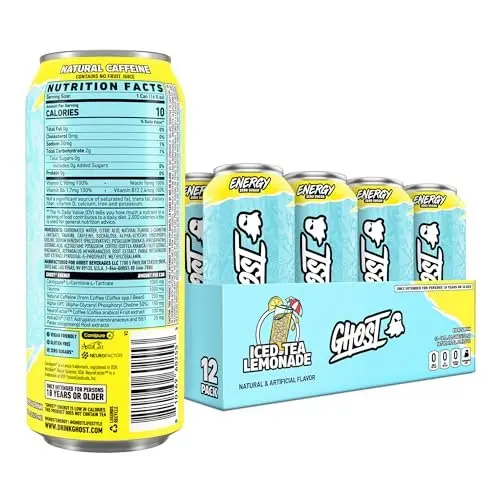 how much l carnitine is in ghost energy drink GHOST Energy Drink - 12-Pack, Iced Tea Lemonade, 16oz - Energy & Focus & No Artificial Colors - 200mg of Natural Caffeine, L-Carnitine & Taurine - Gluten-Free & Vegan