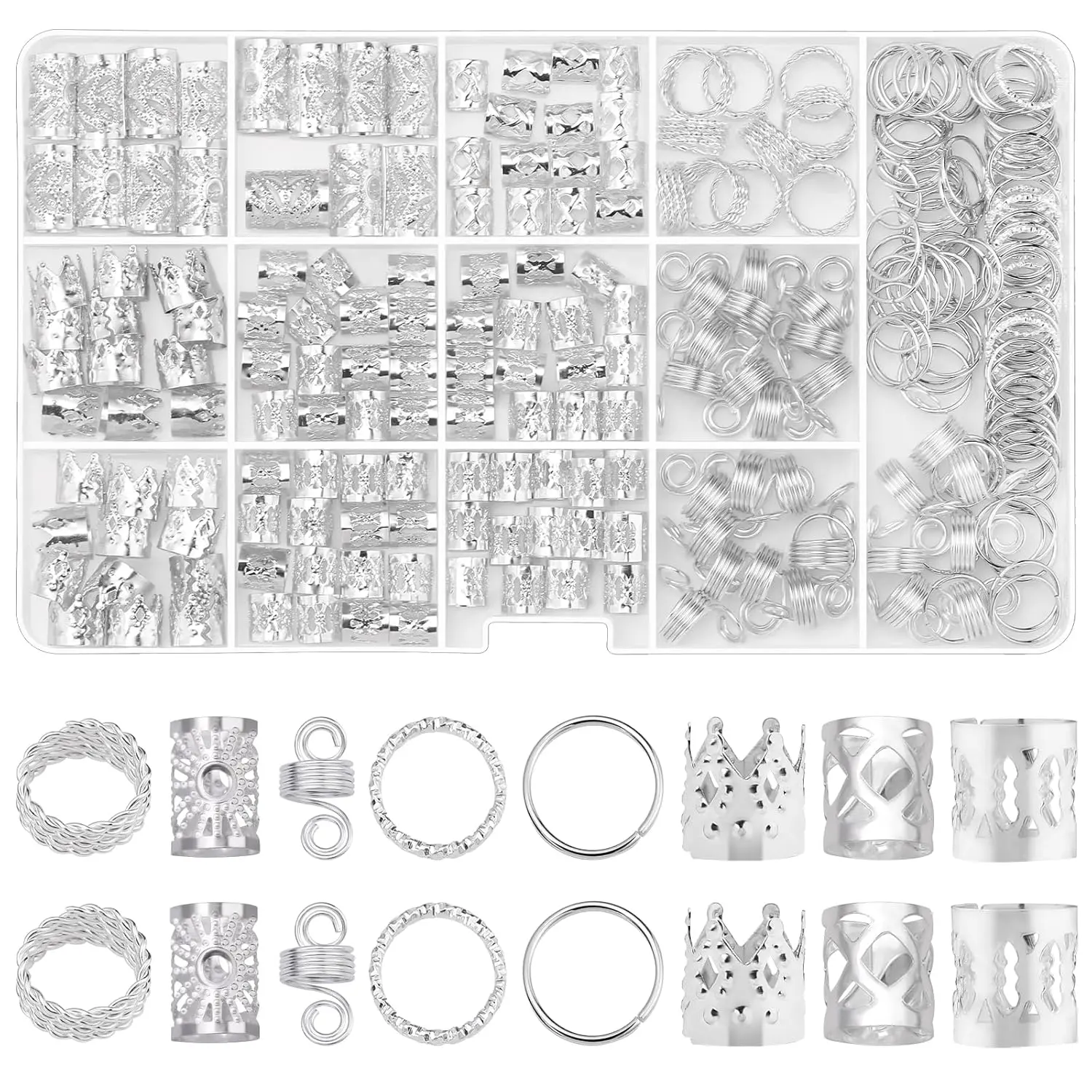 262 count Hair for Braids, Dreadlock Beads Locs Accessories Hair Charms for Women (Sliver) 262 count Hair for Braids, Dreadlock Beads Locs Accessories Hair Charms for Women (Sliver)