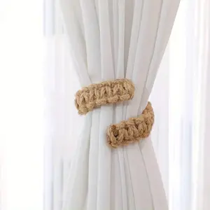 Handmade Knitted Curtain Tieback Set with Multiple Hooks Storage Rack, Classic Design, Bedroom & Home Decor, Decorative Accessory