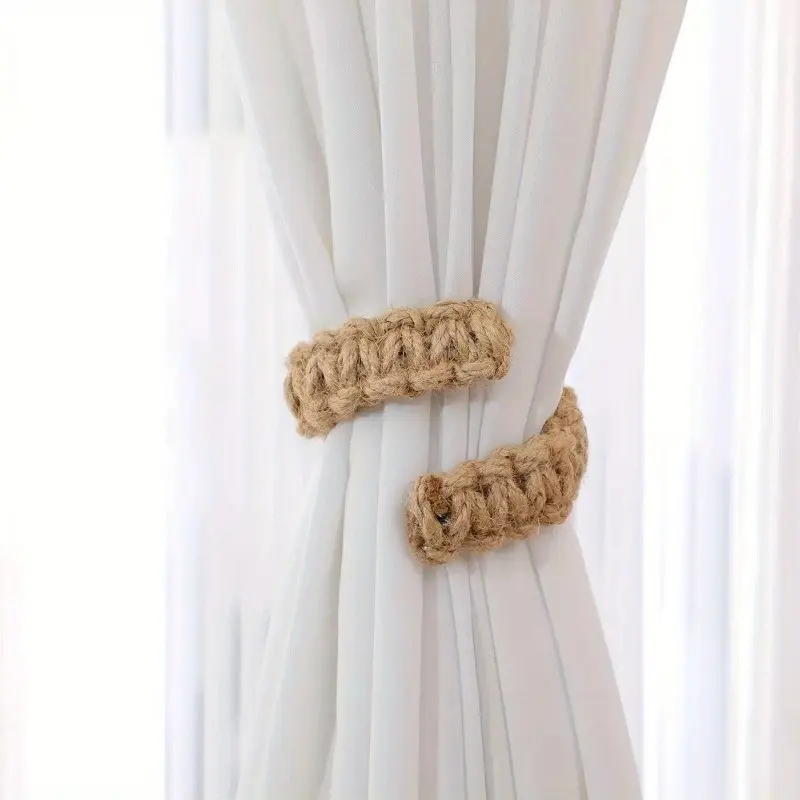 Handmade Knitted Curtain Tieback Set with Multiple Hooks Storage Rack, Classic Design, Bedroom & Home Decor, Decorative Accessory