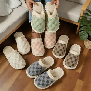 Men Women Winter Fuzzy Plaid Slippers - Cozy Warm Soft Thick House Shoes Indoor Outdoor Stylish Checkered Comfort Slippers Footwear Slide