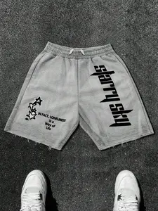 Men's Young Street Style Knit Shorts, Athletic Shorts Casual, Wind Simple Fun Letter and Star Print, Elastic Waist Drawstring Pockets, Casual Urban Fashion, Streetwear, Sportswear, Activewear, Menswear