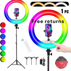 Ring Light with Stand and Phone Holder, 18" Ring Light Tripod for iPhone, Professional LED Circle Light with 70" Tripod, Selfie Ringlight for Live Streaming, Makeup, Barber, TikTok, YouTube, RGB#SummerWins#Fathersdaygift