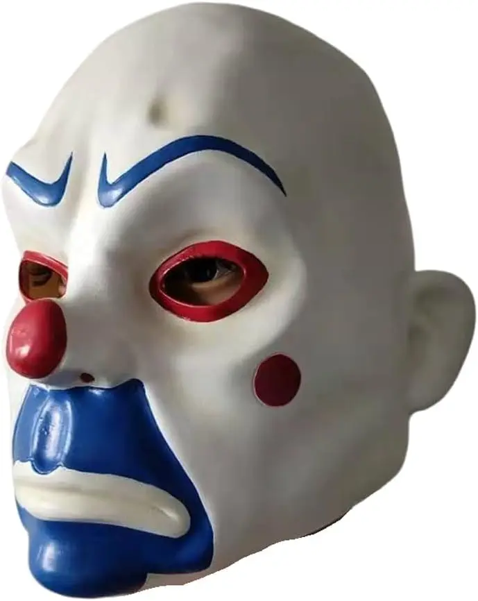 The Dark Joker Robber Clown Mask for Halloween Costume Party, Realistic Facial Details, Half Head