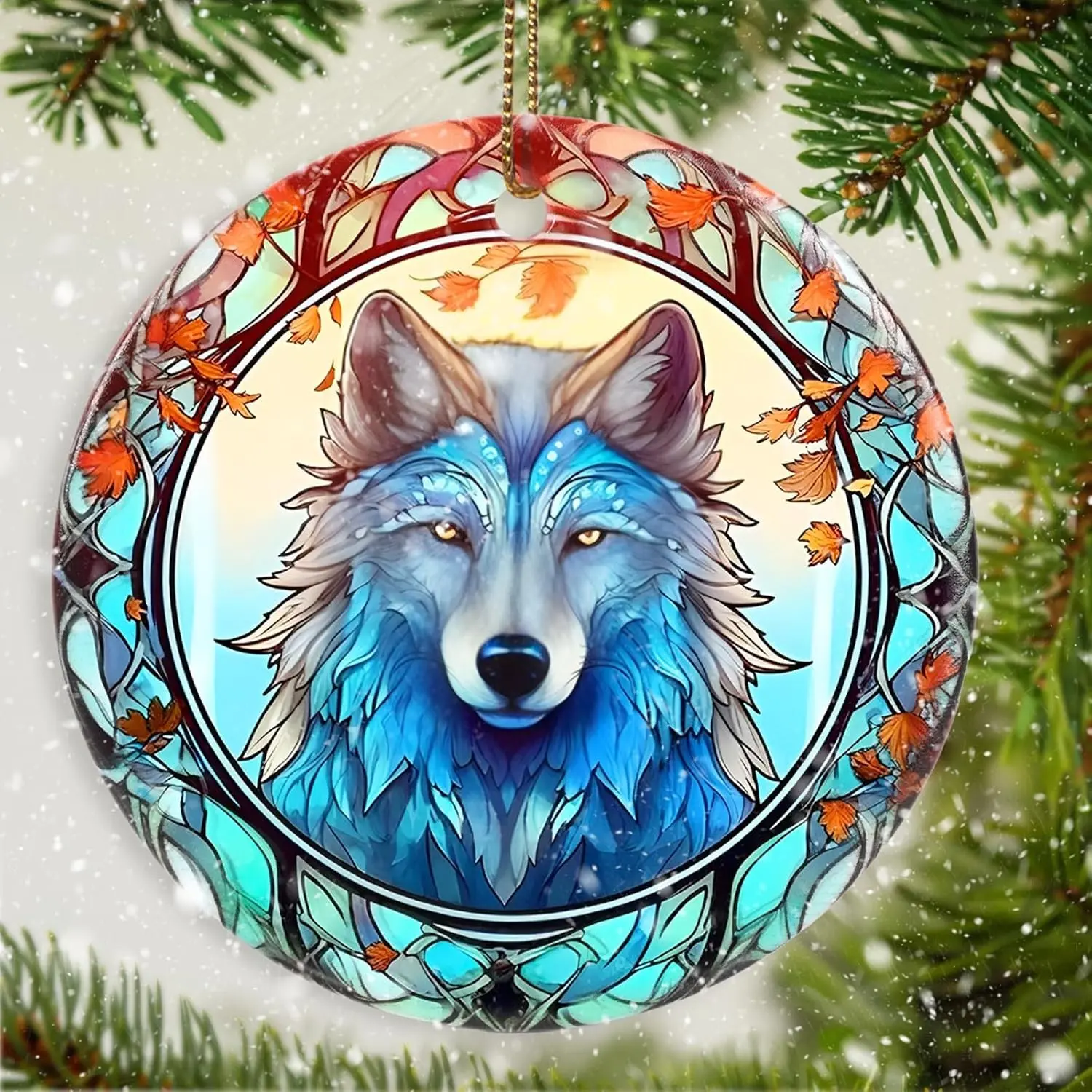 Ceramic Wolf Christmas Ornament for Christmas Tree Gift Keepsake for Animal Lovers