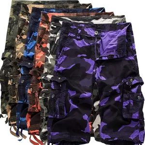 Men's large-size cargo shorts, loose fit, multi-color camouflage, mid-length, casual beach breathable summer shorts Cotton Menswear shorts for summer Pants Hem