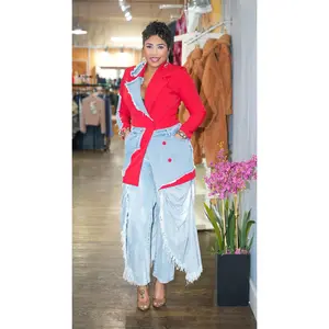 Dasani Denim Patched Blazer (Red)