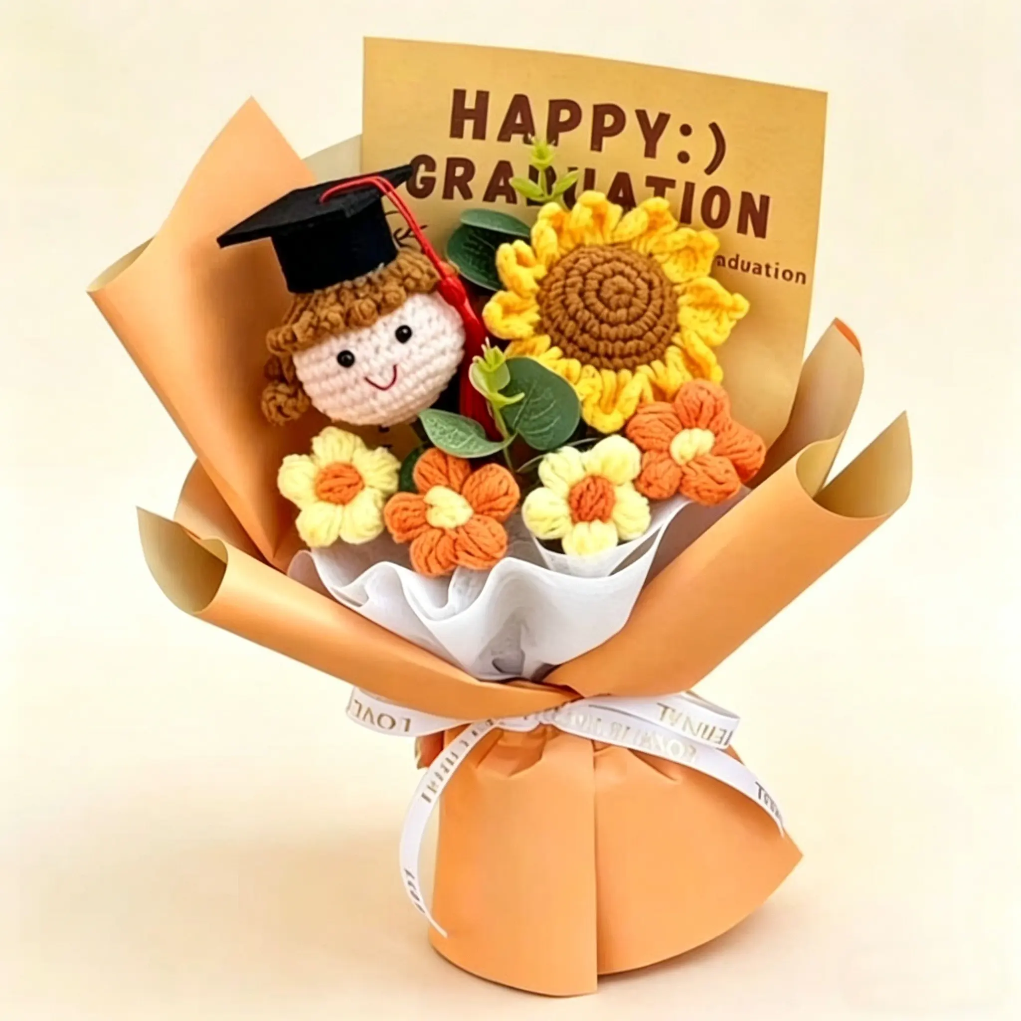 Graduation Knitted Doll Bouquet, Handmade Crochet Sunflower Gift, Perfect Birthday Present for Best Friend and Classmate, Graduation Gifts, Ideal for Gifting