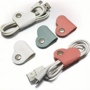 Heart-Shaped Faux Leather Cable Ties, Multi-Color Earphone & Data Line Organizer, No Battery Data Line Management Clips, Neutral Cable Holder Set, Cable Management Kit, Cord Organizer