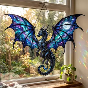Galaxy Dragon Acrylic Style Suncatcher, Moon Night Dragon Window Hanging, Fantasy Winged Dragon Ornament, Celestial Decor Gift