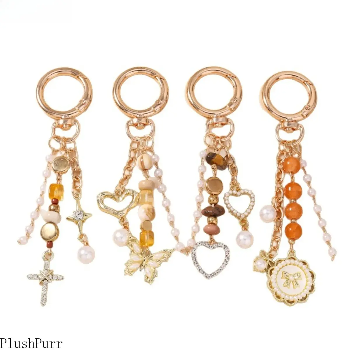 Women's 2000s Style Beaded Bag Charm - Heart, Butterfly, Cross Pendants, Cute Keychain Accessory for Purses, Backpacks