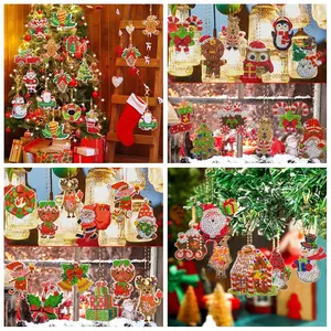 12pcs DIY Keychains Diamond Painting Christmas Decoration, Acryl Double Sided Crystal Rhinestone Santa Claus Diamond Art Painting Christmas Ornaments for Home Office Restaurant Christmas Party Decor, Great New Year Christmas Gifts for Friends and Family