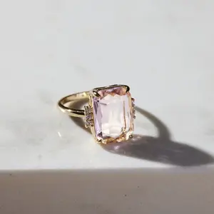 Pink Marie Statement Ring- Glass Stone and Gold Plated