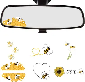 Dazoratix Bee Rearview Mirror Decal   Pcs Cute Honeybee Vinyl Rear View Sticker Car Window Accessories Waterproof Honey Flower Bumper for Girl Women Auto Truck Tumbler Laptop Water Bottle Decor
